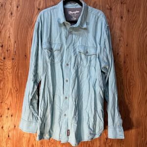 Wrangler Retro Premium 2XL XXL Button Down Shirt Aqua Blue Men’s Cowboy MVR562Q